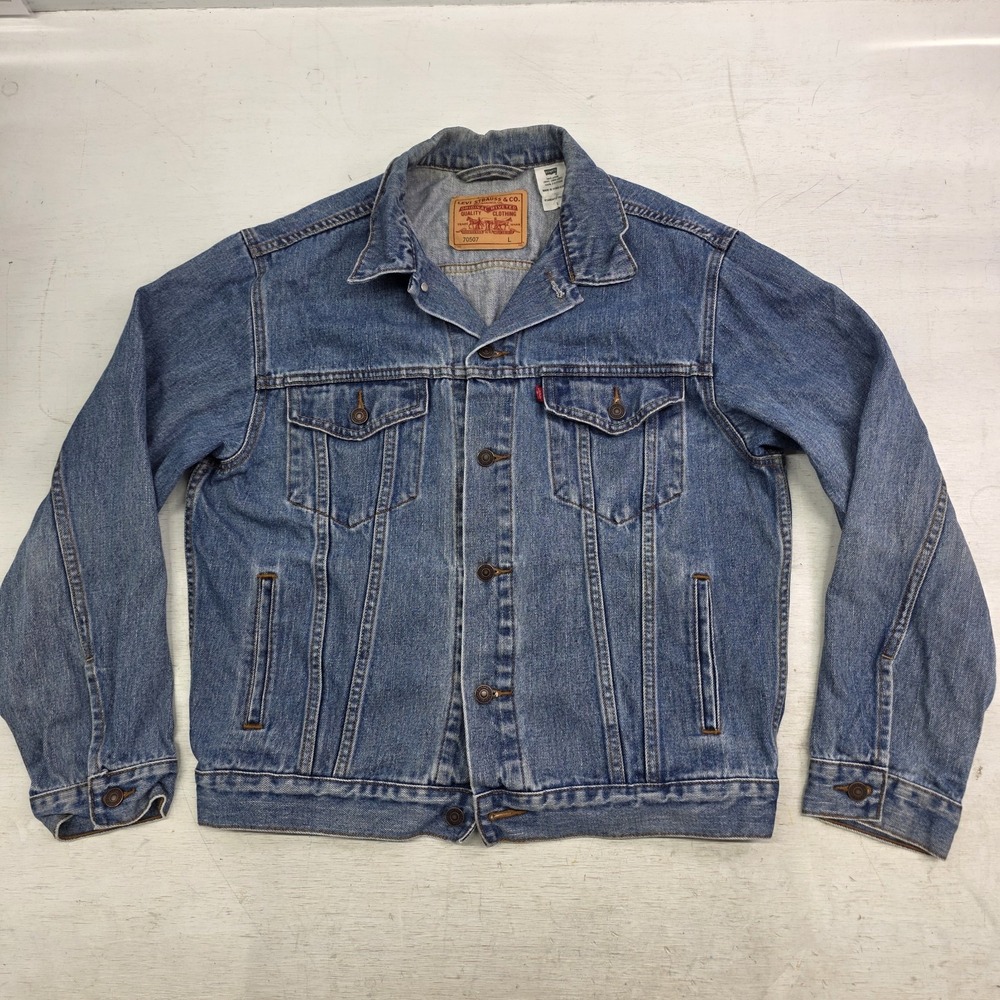 Vintage Levis 70507-0389 Denim Jean Trucker Jacket Distressed Grunge 90's Size L